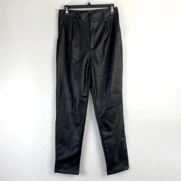 ShoeDazzle Pants 6 8 Medium High Rise Black Faux Leather Slim Stretchy Moto - Picture 3 of 11